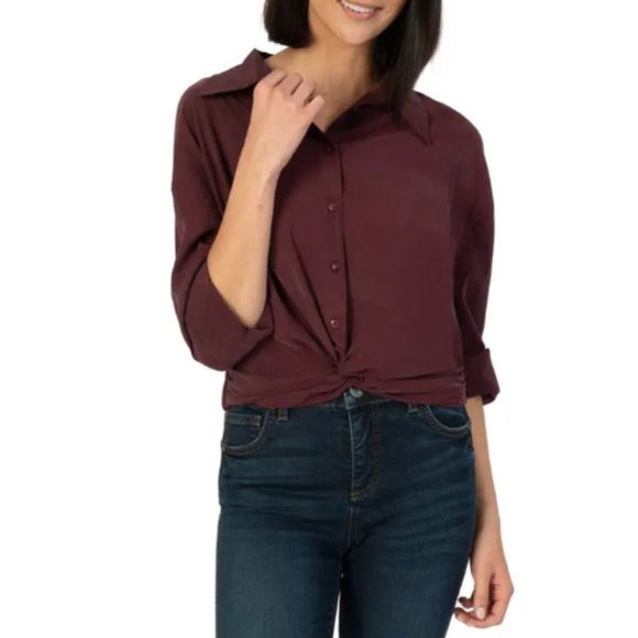 KUT FROM THE KLOTH  Callie Twist Front Shirt - Deep Burgundy - Picture 1 of 5